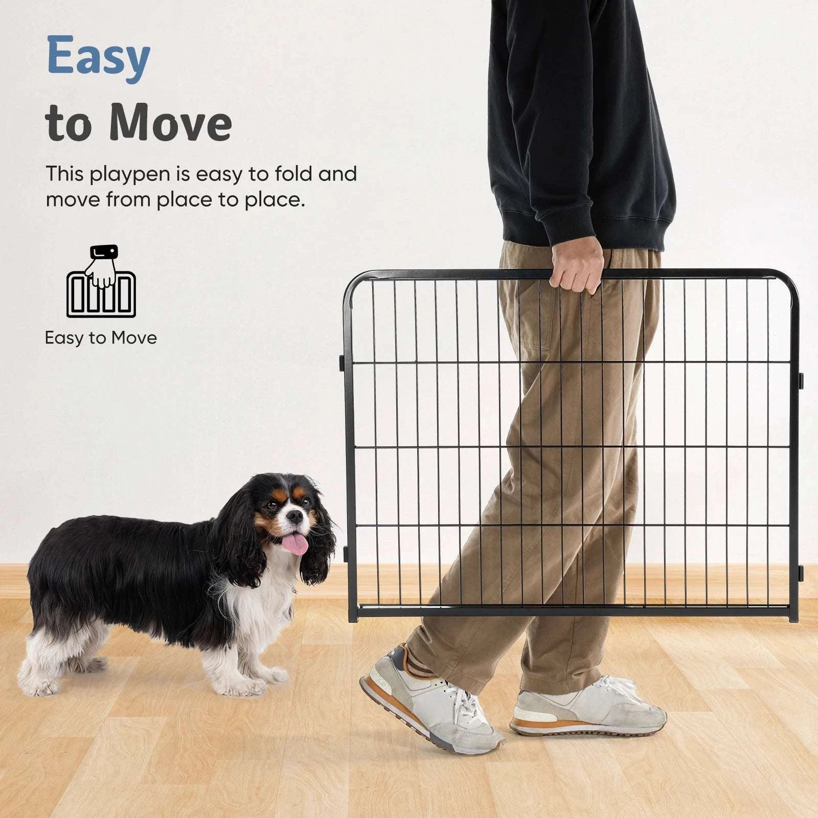 8-Panel Metal Dog Playpen Foldable Pet Fence with Door-24 Inch / United States