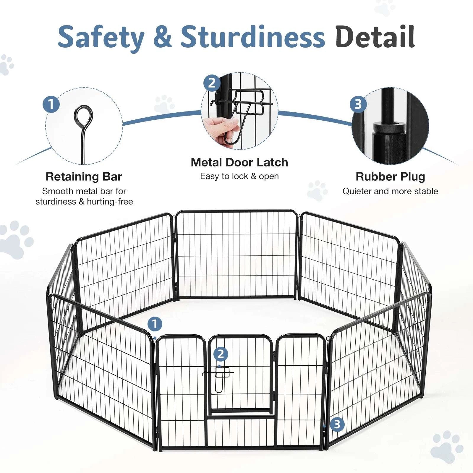 8-Panel Metal Dog Playpen Foldable Pet Fence with Door-24 Inch / United States