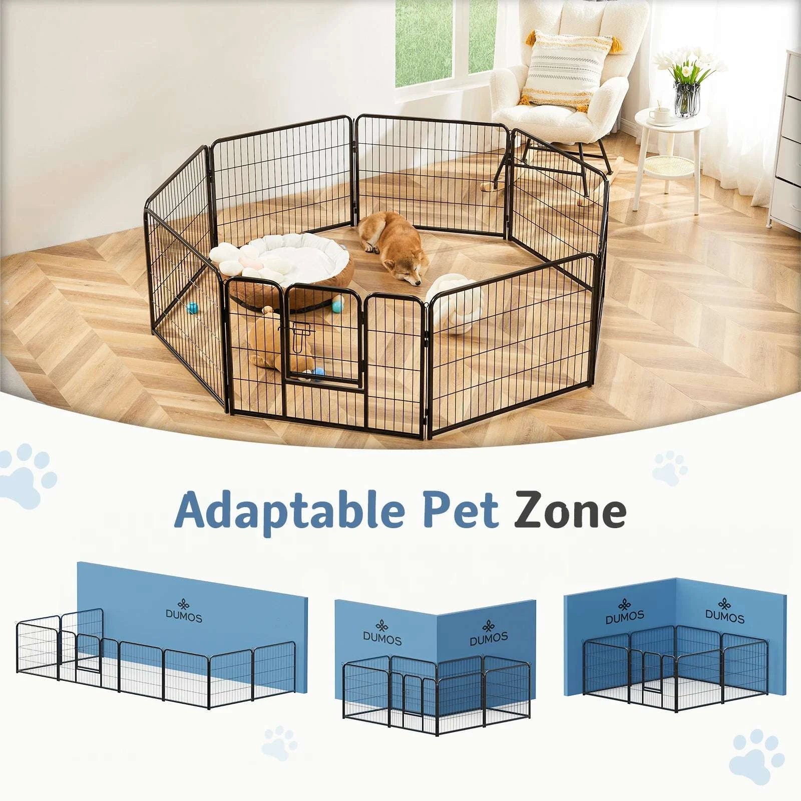 8-Panel Metal Dog Playpen Foldable Pet Fence with Door-24 Inch / United States