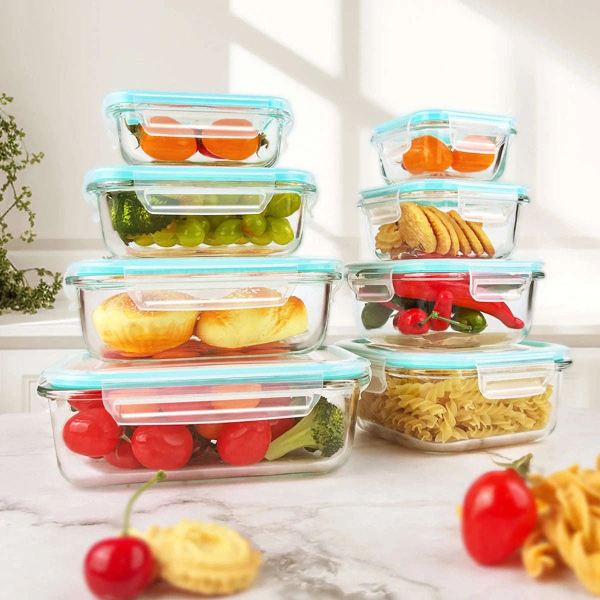 8-Piece Glass Food Storage Containers Set Leakproof Airtight Stackable-Green / United States