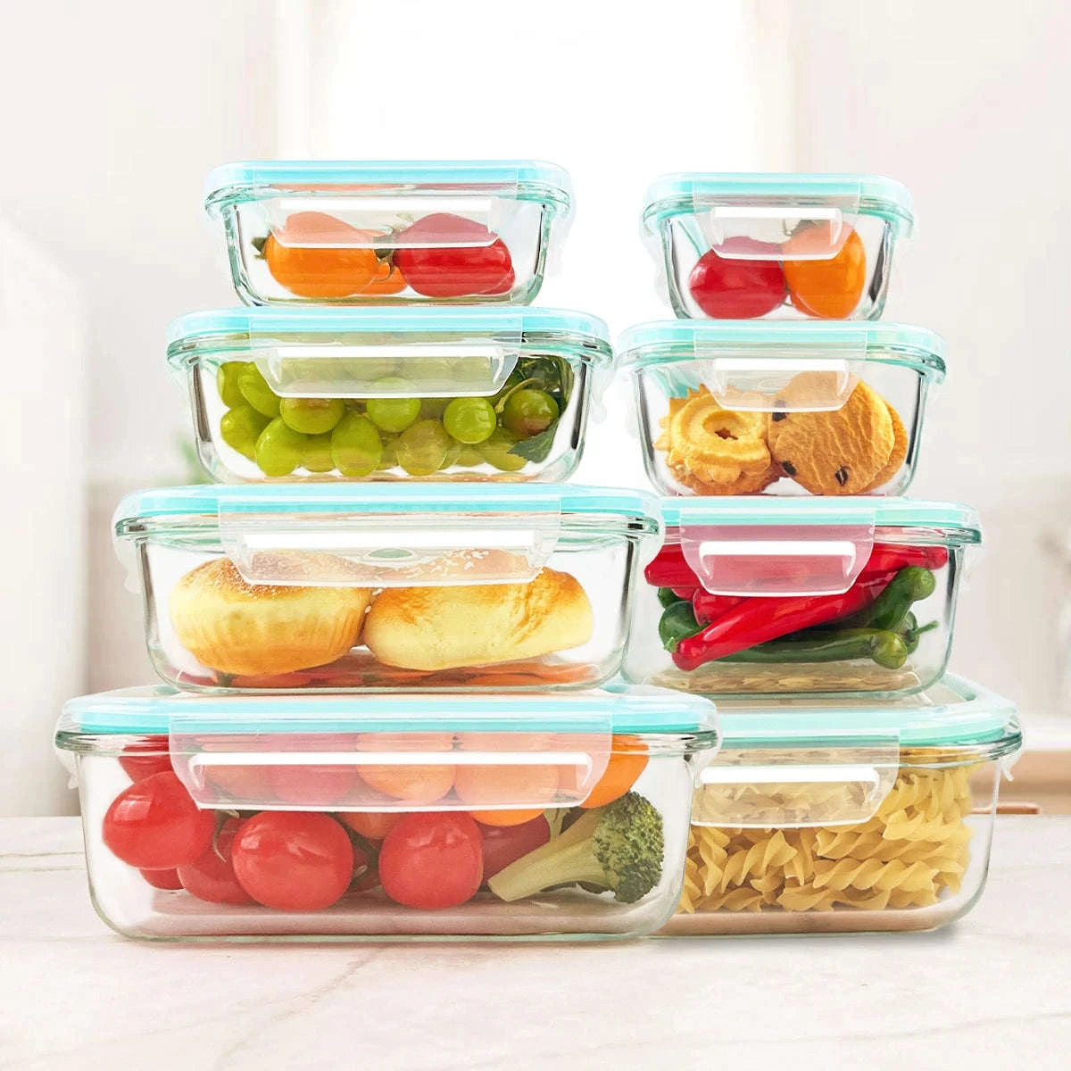 8-Piece Glass Food Storage Containers Set Leakproof Airtight Stackable-Green / United States