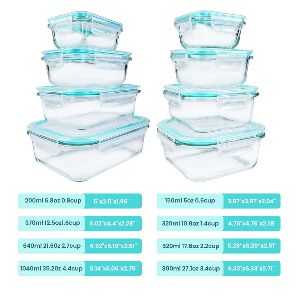 8-Piece Glass Food Storage Containers Set Leakproof Airtight Stackable-Green / United States
