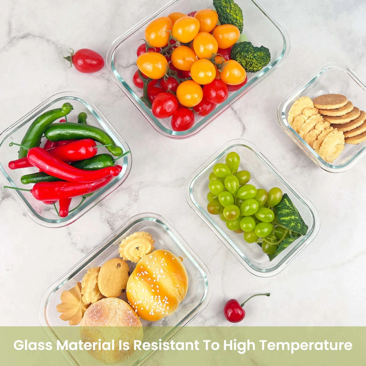 8-Piece Glass Food Storage Containers Set Leakproof Airtight Stackable-Green / United States