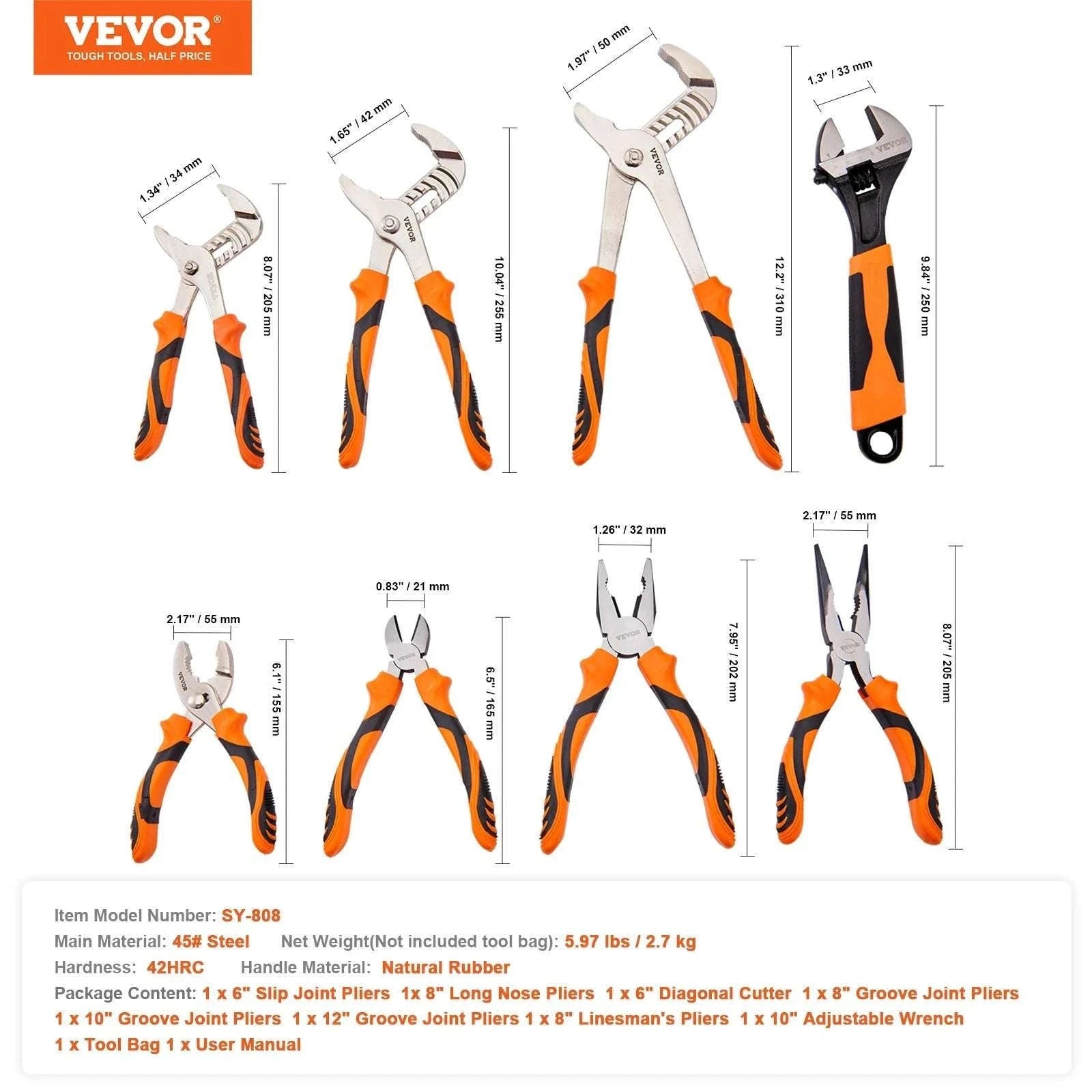 8-Piece Pliers Set with Adjustable Wrench Heavy-Duty Steel Tools Kit-6 to 12 inch 8 sets / United States