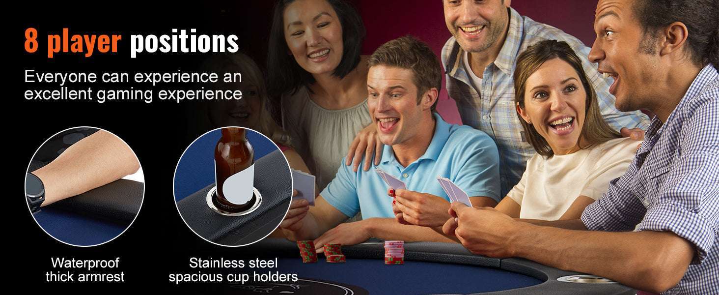 8 Player Foldable Poker Table with Cup Holders & Padded Rails-8players / United States