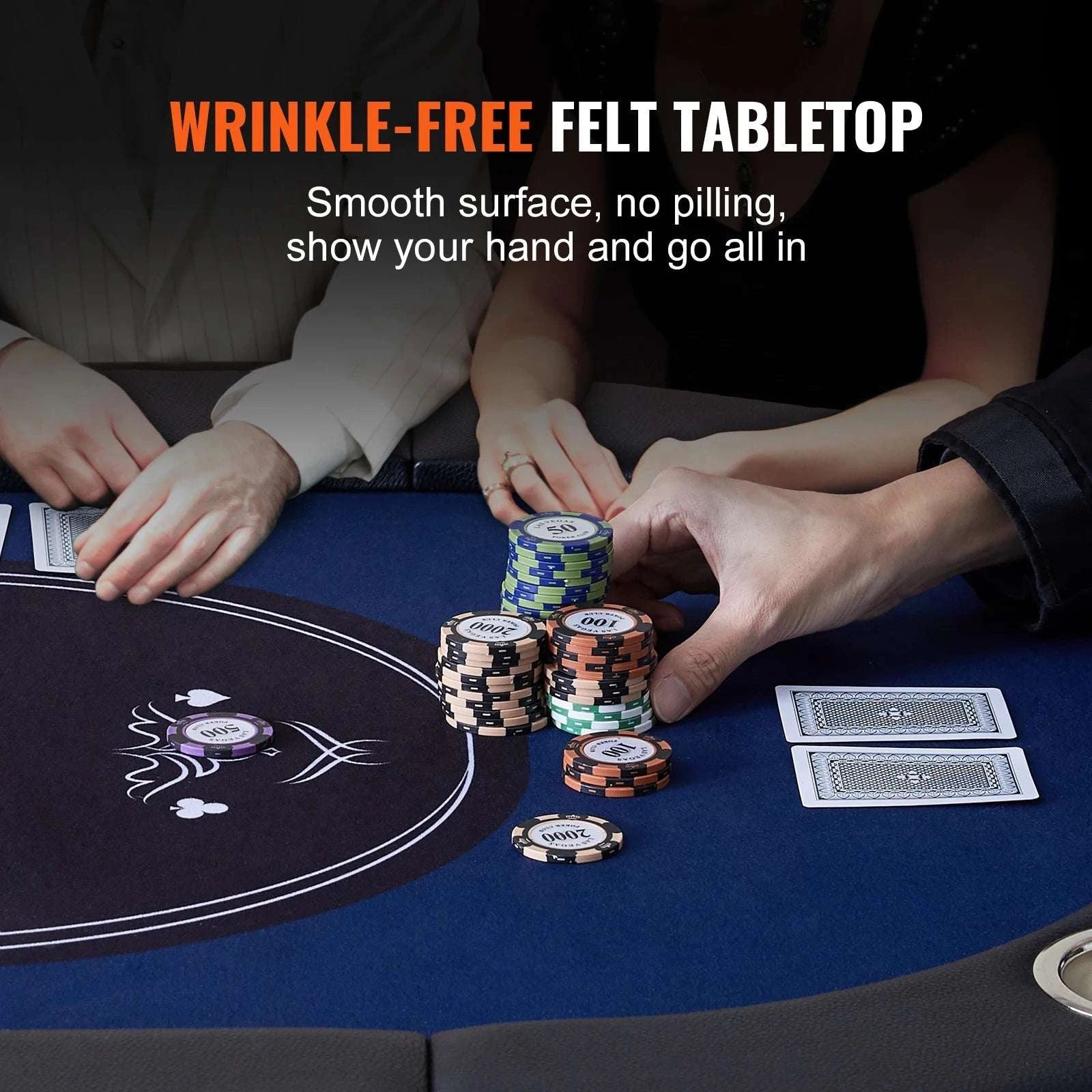 8 Player Foldable Poker Table with Cup Holders & Padded Rails-8players / United States