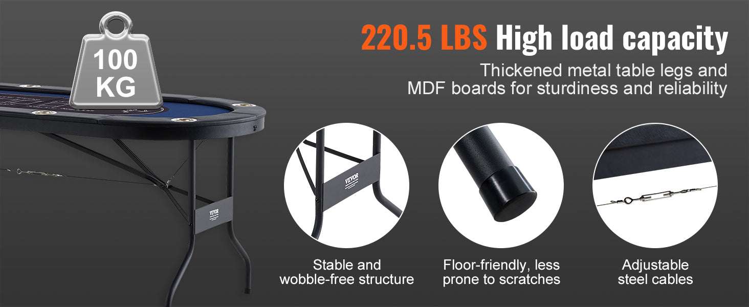 8 Player Foldable Poker Table with Cup Holders & Padded Rails-8players / United States