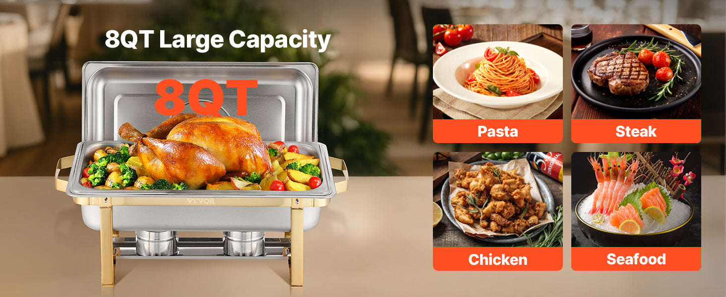 8 Qt 2-Pack Chafing Dish Buffet Set with 4 Full Size Pans-4 Packs / United States