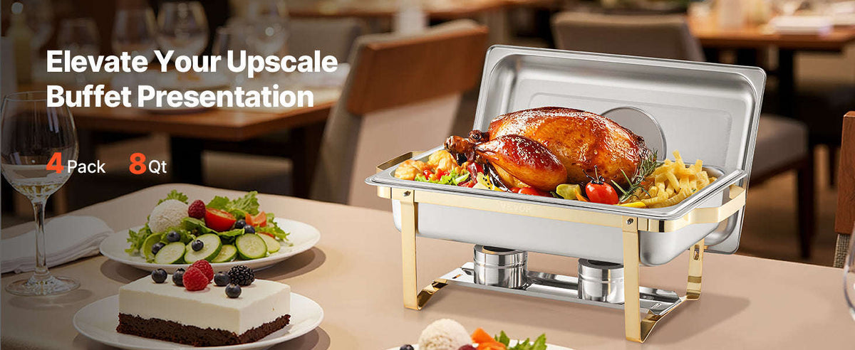 8 Qt 2-Pack Chafing Dish Buffet Set with 4 Full Size Pans-4 Packs / United States
