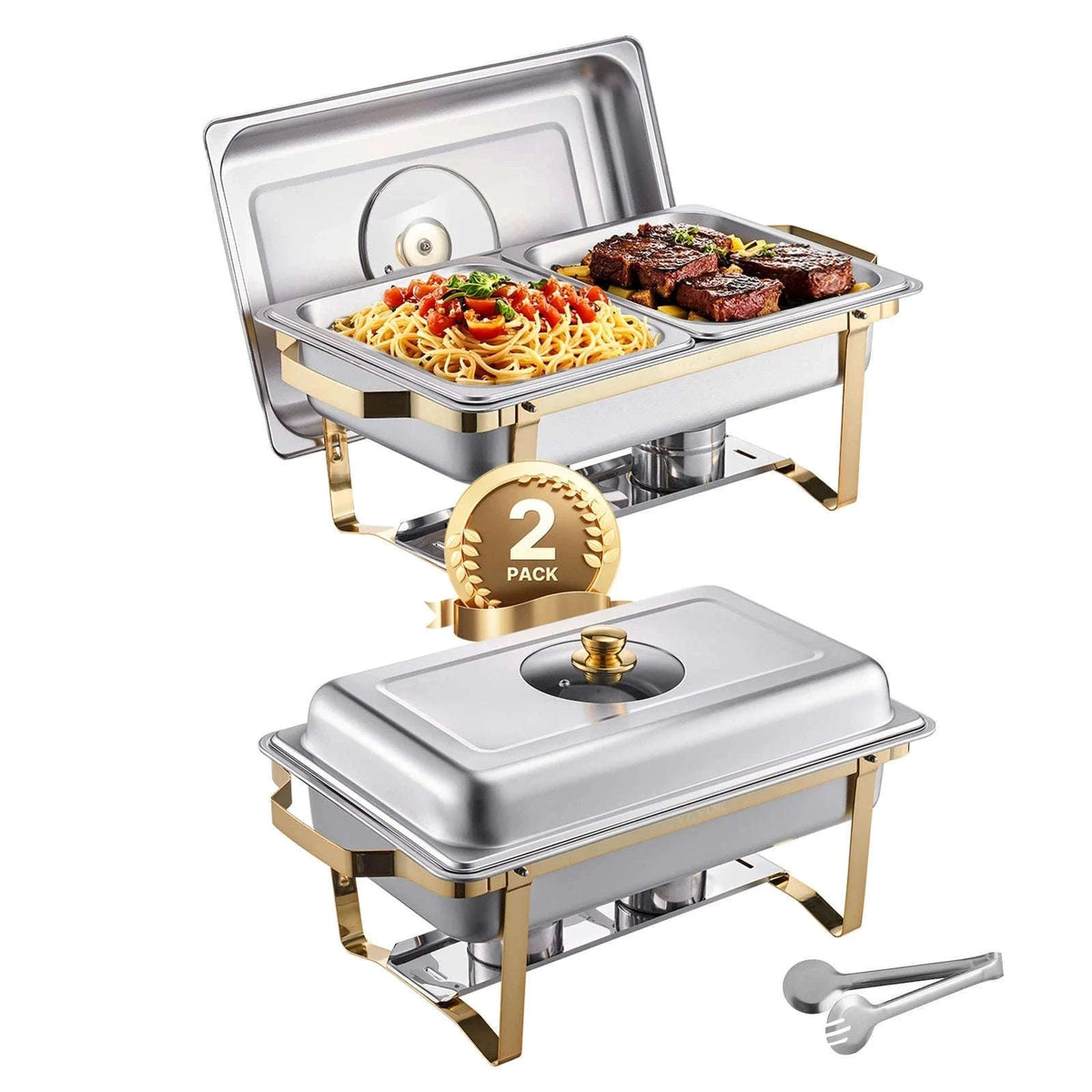 8 Qt 2-Pack Chafing Dish Buffet Set with 4 Full Size Pans-4 Packs / United States