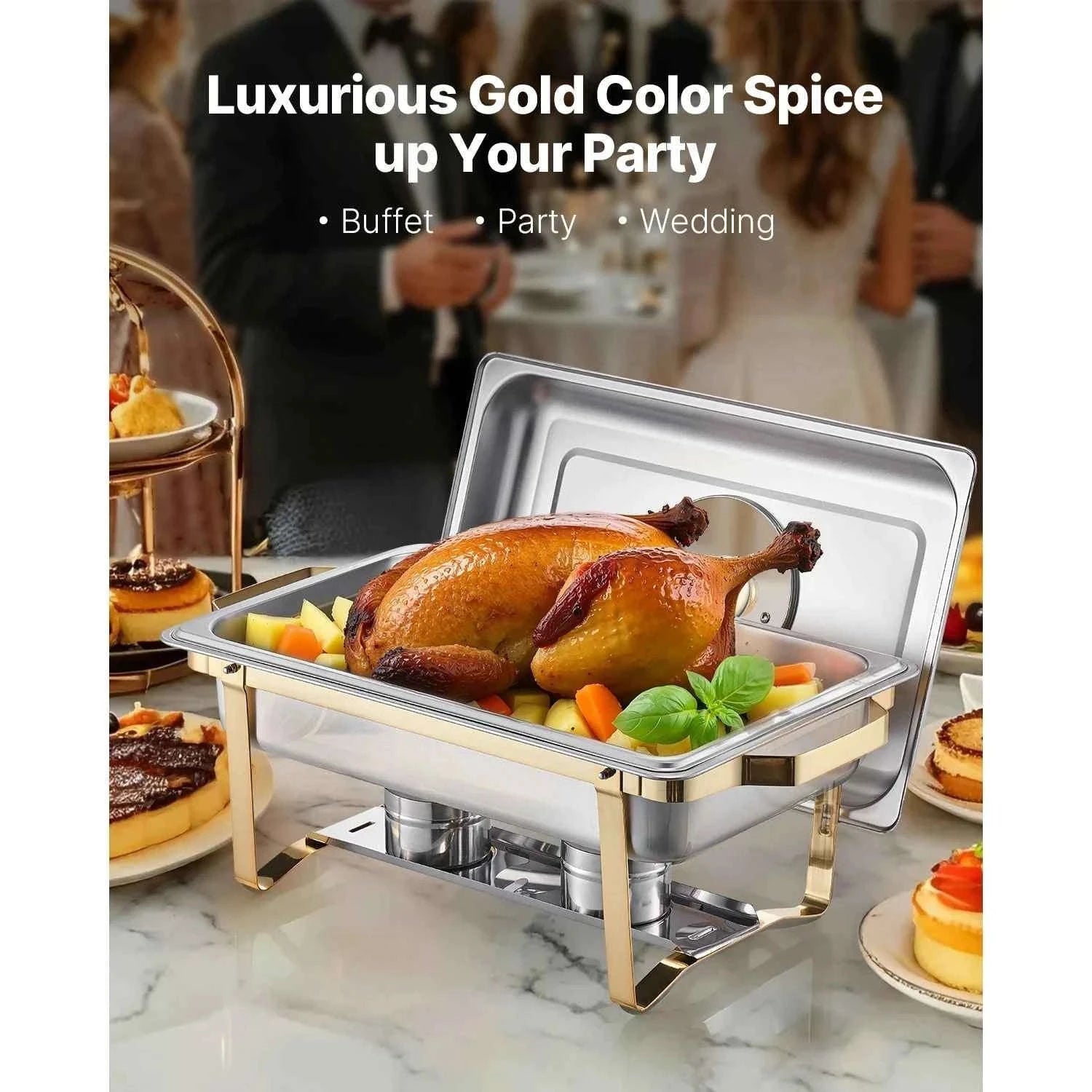 8 Qt 2-Pack Chafing Dish Buffet Set with 4 Full Size Pans-4 Packs / United States