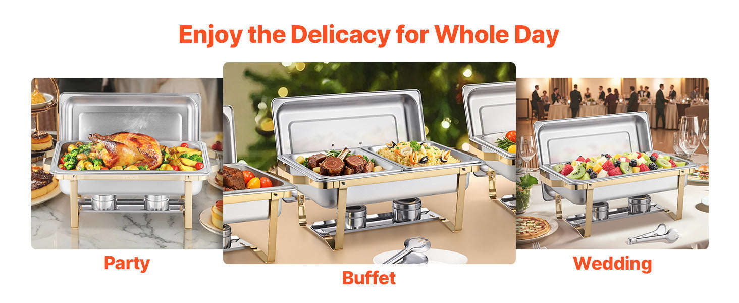 8 Qt 4 Pack Stainless Steel Chafing Dish Buffet Set with Full and Half Size Pans-Silvery 4pcs / Germany