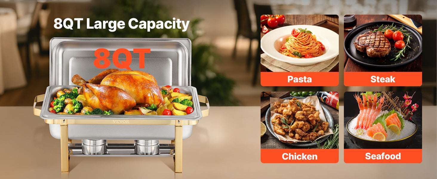8 Qt Chafing Dish Buffet Set with 6 Pans for Catering & Events-Gold 4pcs / UNITED KINGDOM