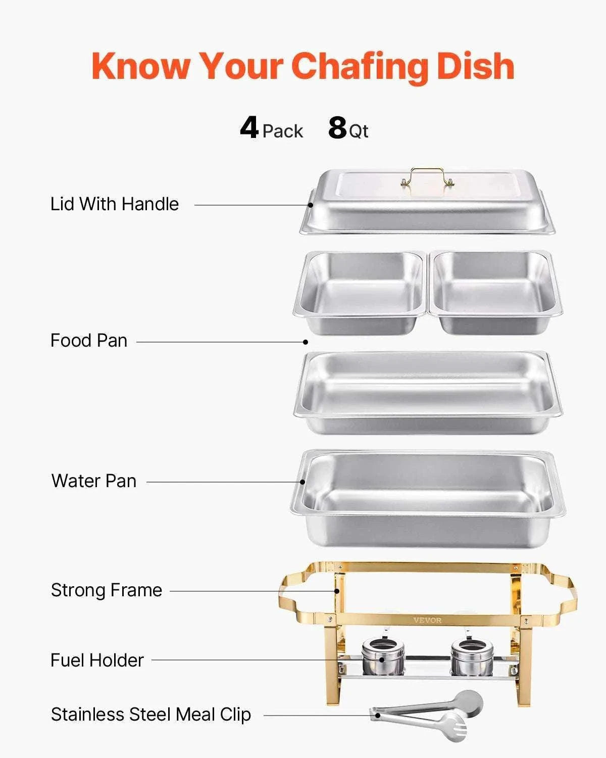 8 Qt Chafing Dish Buffet Set with 6 Pans for Catering & Events-Gold 4pcs / UNITED KINGDOM