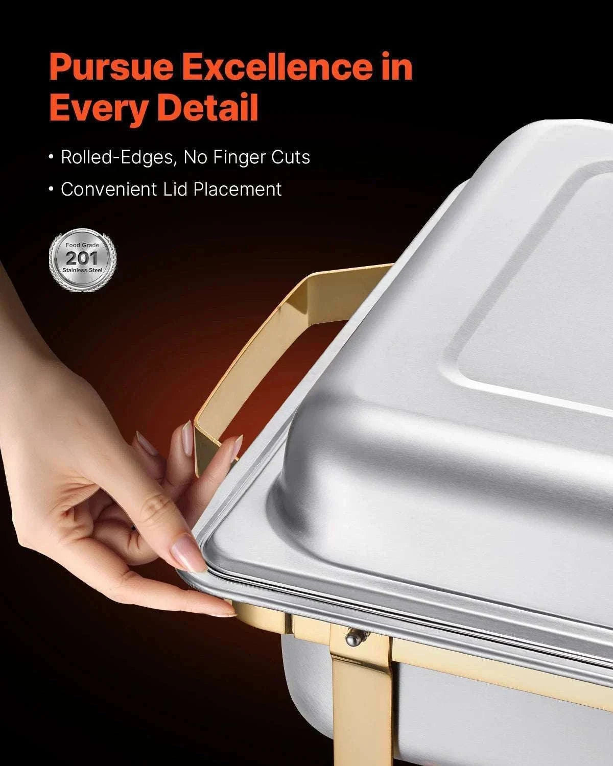 8 Qt Chafing Dish Buffet Set with 6 Pans for Catering & Events-Gold 4pcs / UNITED KINGDOM