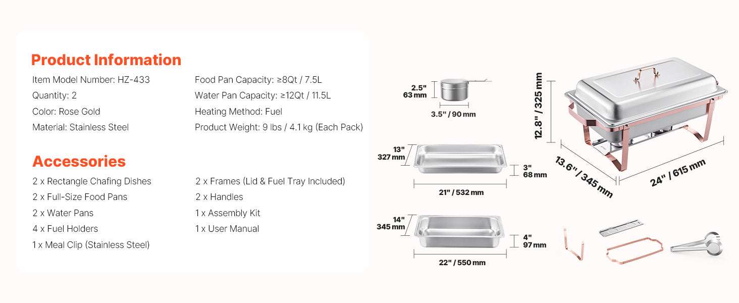 8 Qt Chafing Dish Set (2-Pack) Stainless Steel Buffet Server-Silvery / United States