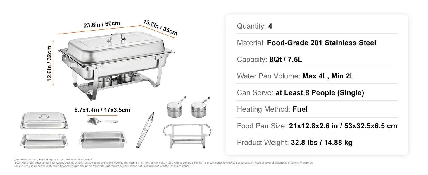 8 Qt Rectangle Chafing Dish Buffet Warmer Set-2 Packs / United States