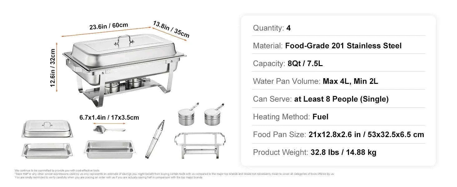 8 Qt Rectangle Chafing Dish Buffet Warmer Set-2 Packs / United States