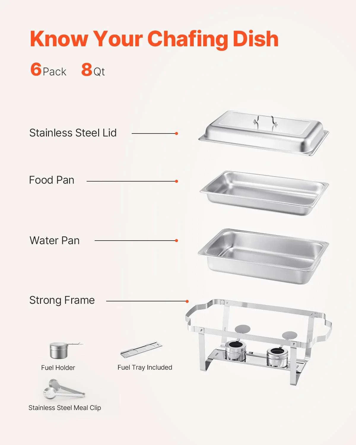 8 Qt Stainless Steel Chafing Dish Buffet Set with Lid (4/6 Pack)-6 packs / CZECH REPUBLIC