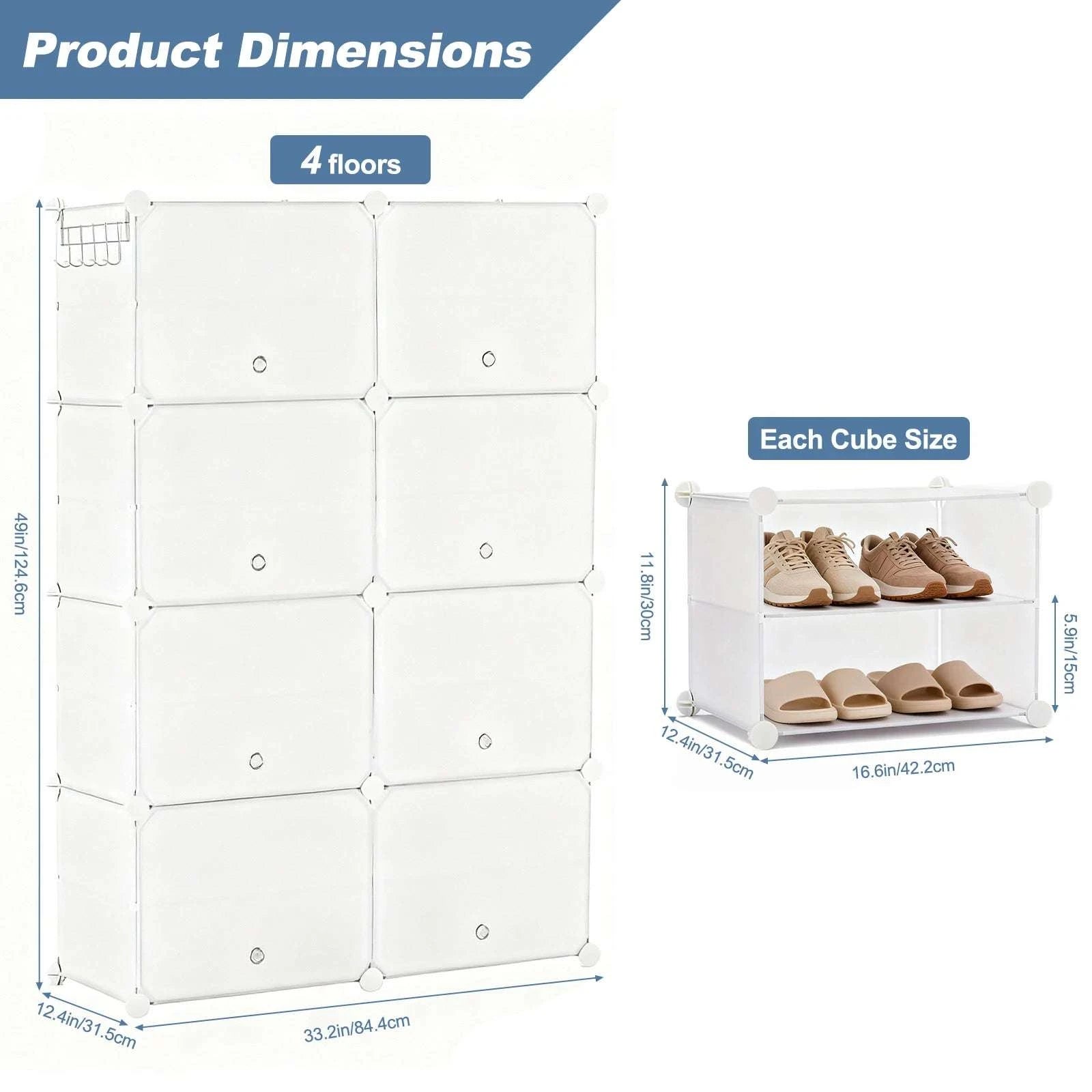 8-Tier Shoe Storage Cabinet with Doors Space-Saving Organizer-White / United States