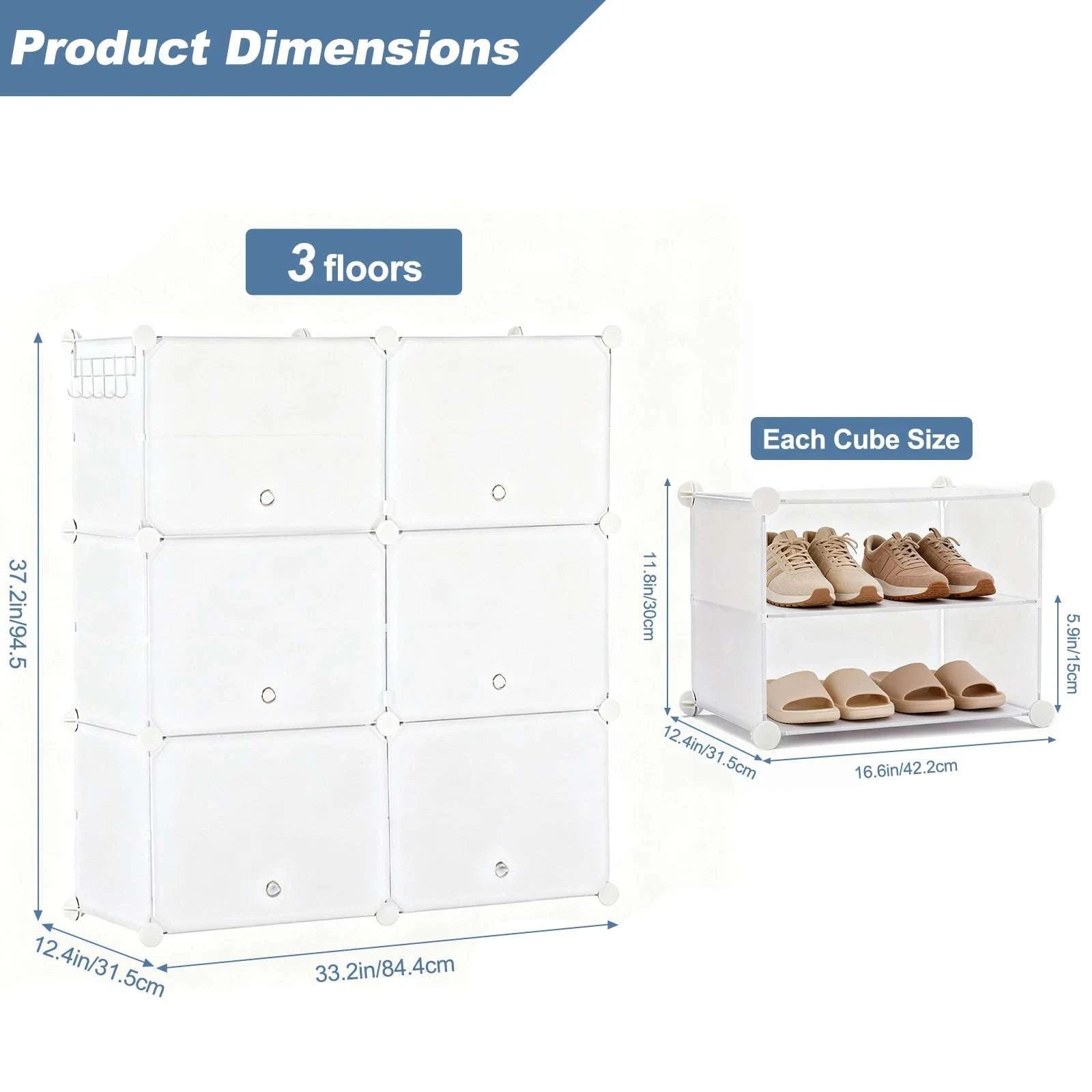 8-Tier Shoe Storage Cabinet with Doors Space-Saving Organizer-White / United States