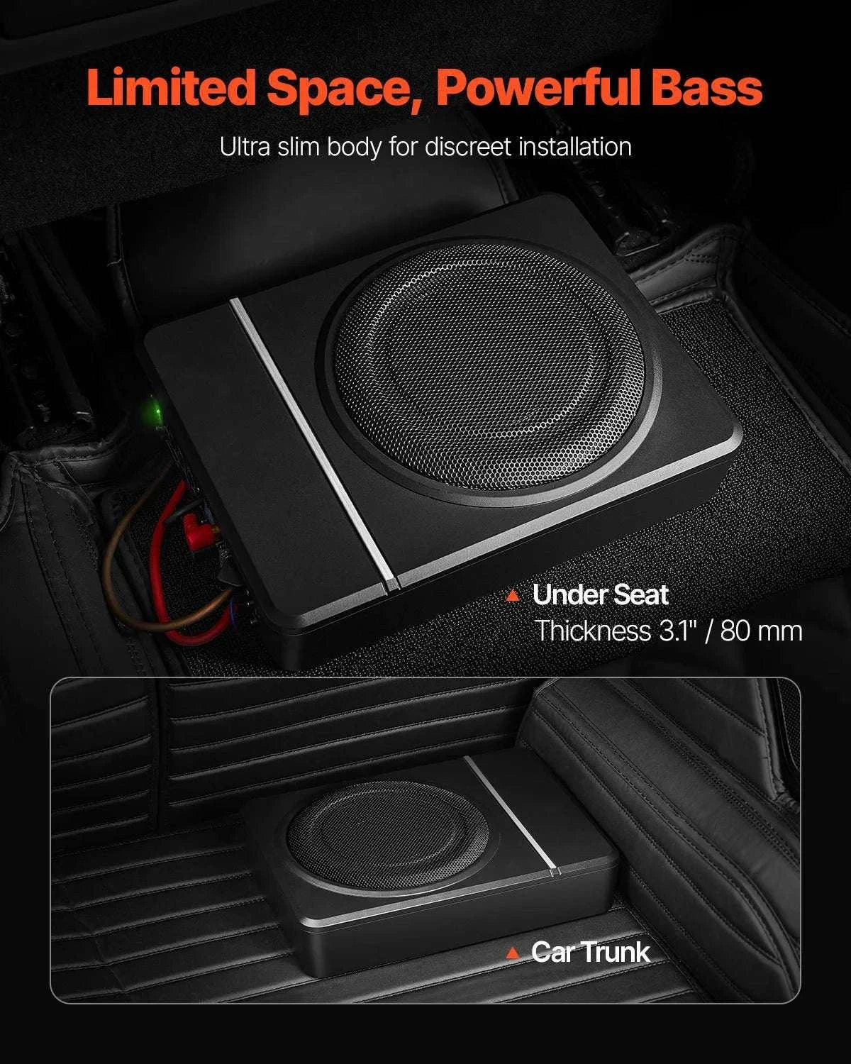 8" Underseat Car Subwoofer with Built-In Amp 240W Peak Power-120W / france
