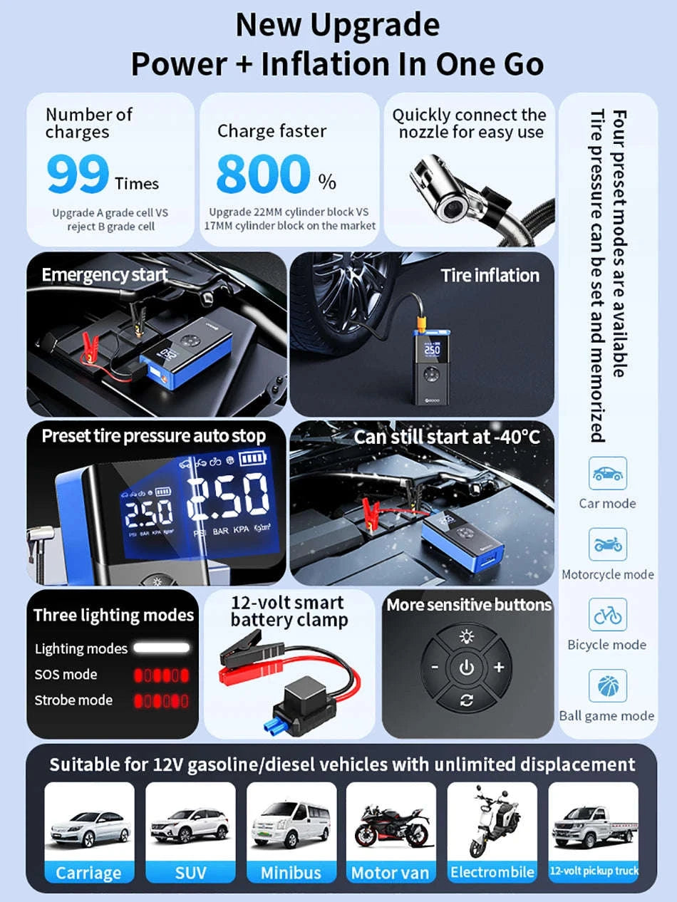 8000A Car Jump Starter with Air Compressor & Portable Power Bank-8000A Ordinary Clip / China Mainland
