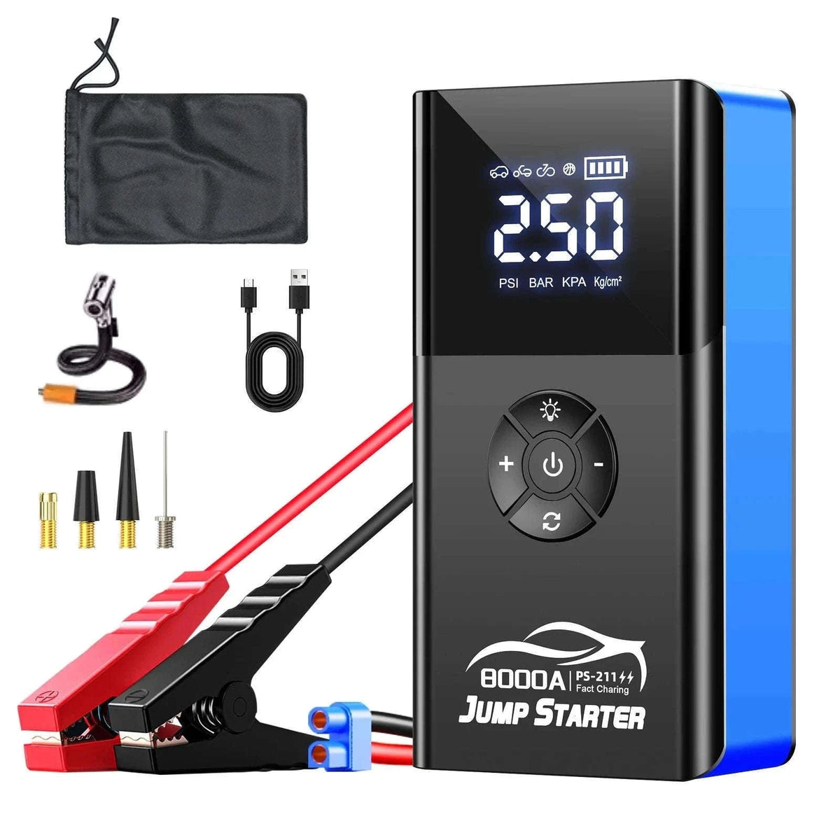8000A Car Jump Starter with Air Compressor & Portable Power Bank-8000A Ordinary Clip / China Mainland