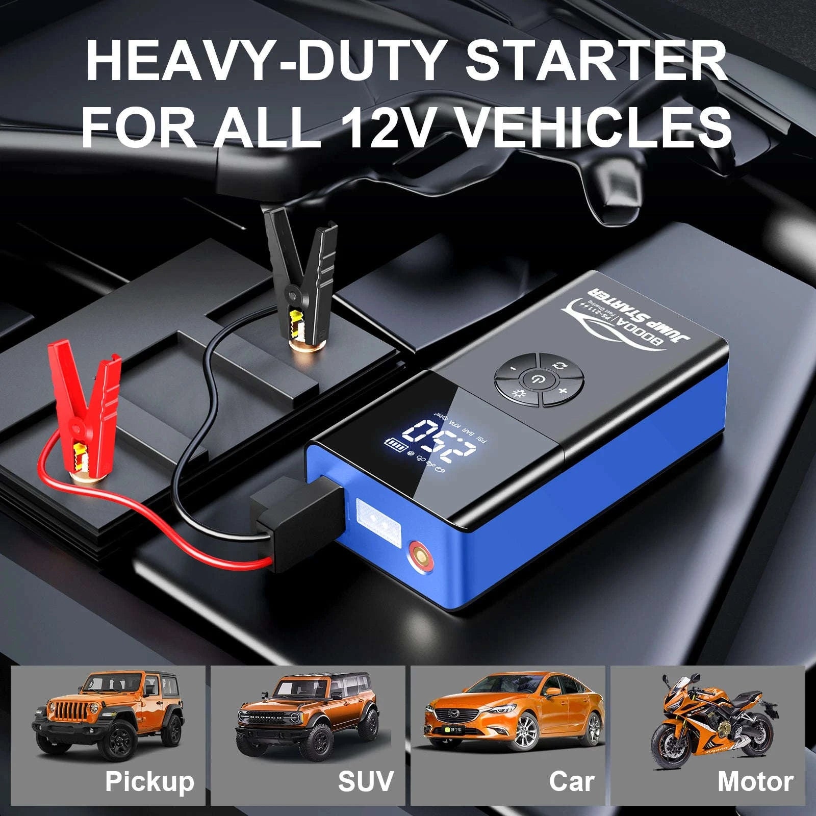 8000A Car Jump Starter with Air Compressor & Portable Power Bank-8000A Ordinary Clip / China Mainland