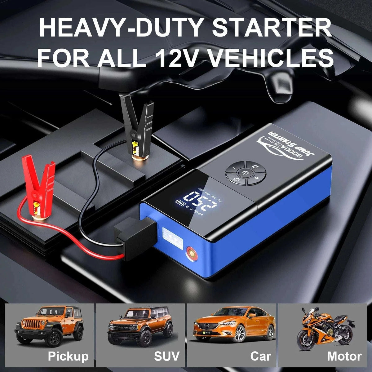 8000A Car Jump Starter with Air Compressor & Portable Power Bank-8000A Ordinary Clip / China Mainland