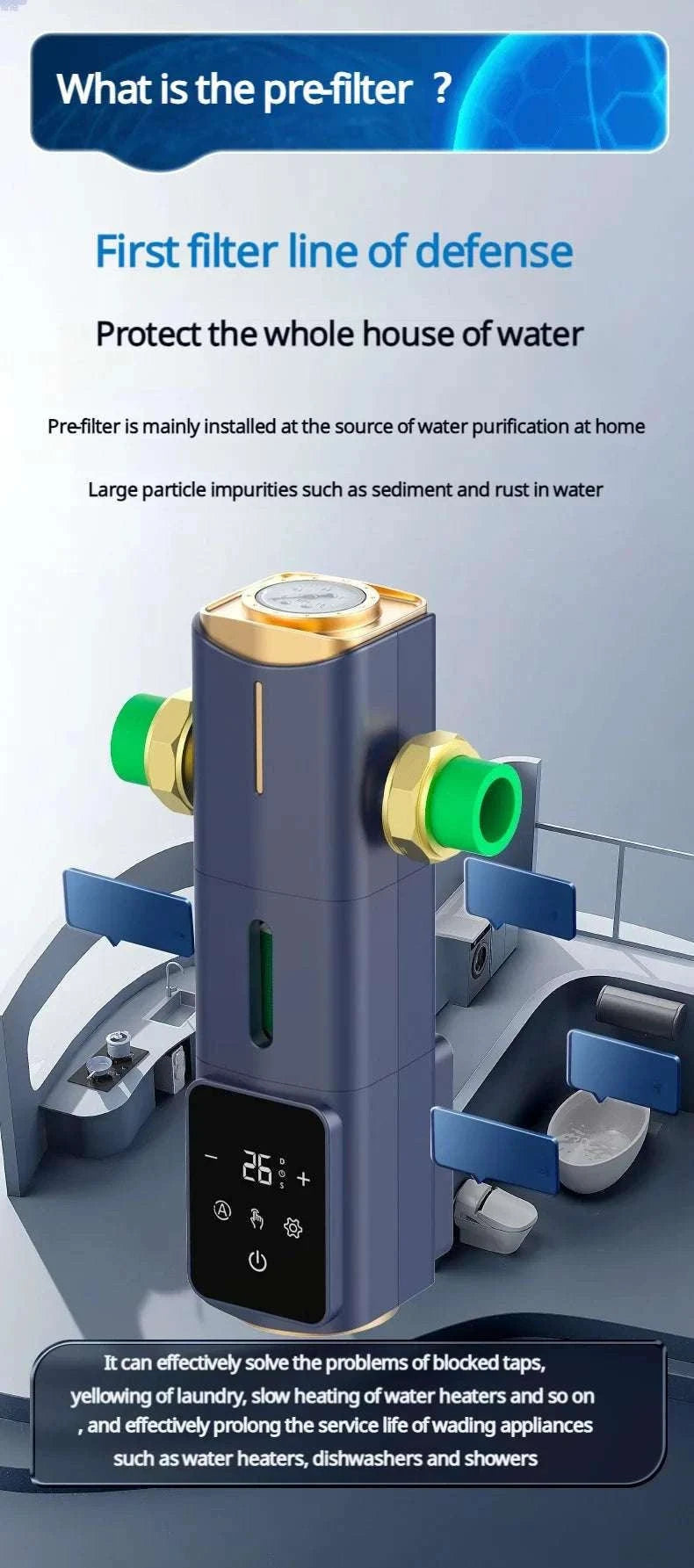8000L/H Central Water Pre-Filter with Auto Self-Cleaning-Smart Water Purifier / China Mainland