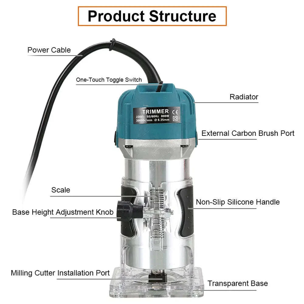 800W Wood Router Machine – High‑Speed Woodworking Trimmer-230v AU Plug