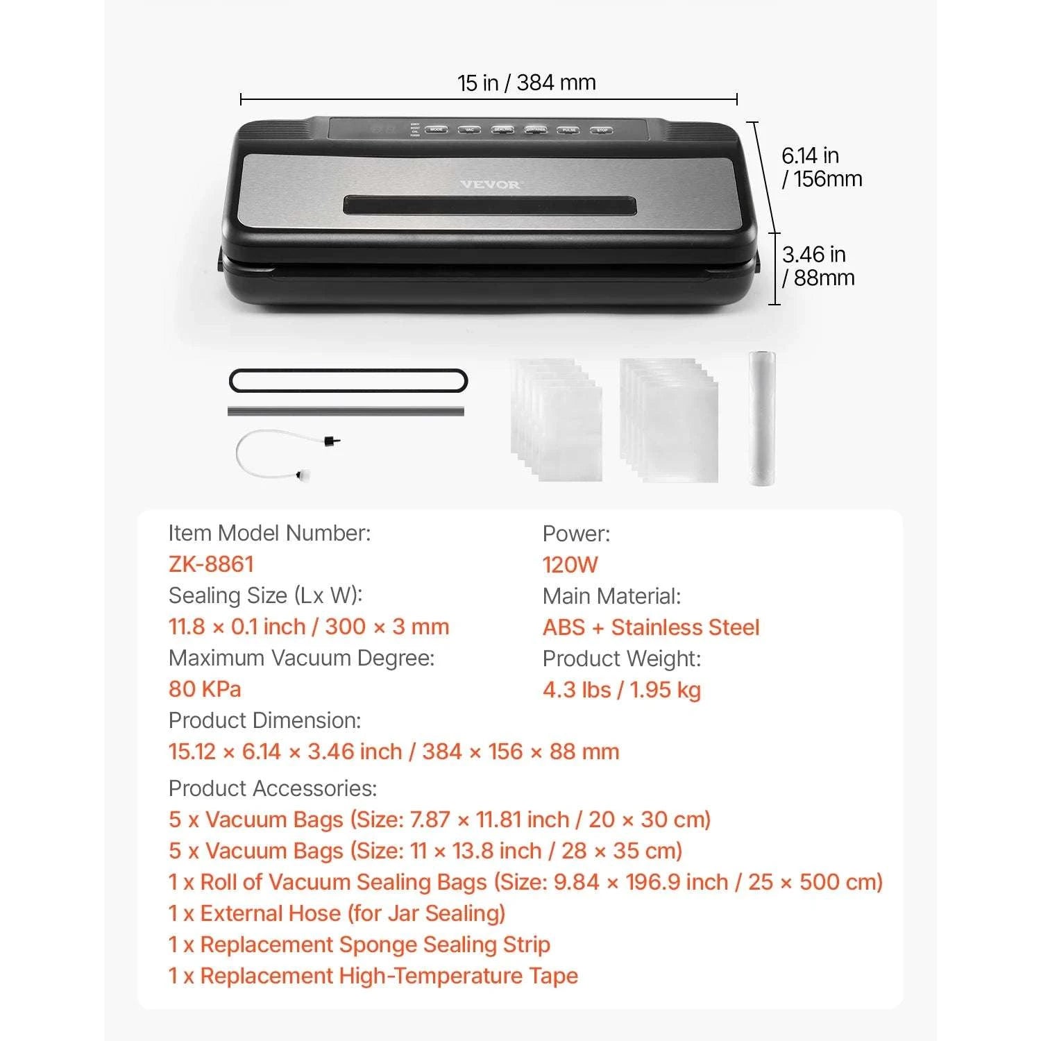 80kPa Electric Vacuum Sealer Machine 7-in-1 with Bags-