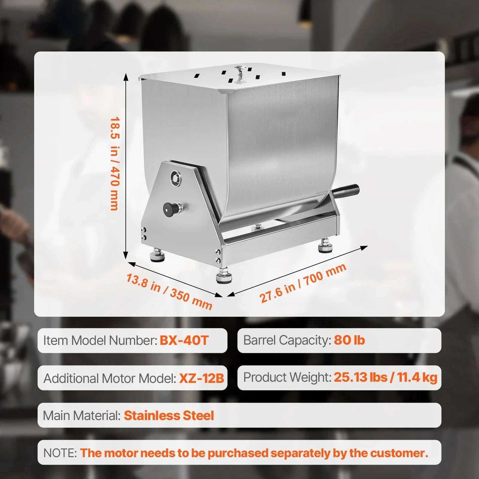 80L Manual Meat Mixer with Tilt Tank and Lid-40L / United States