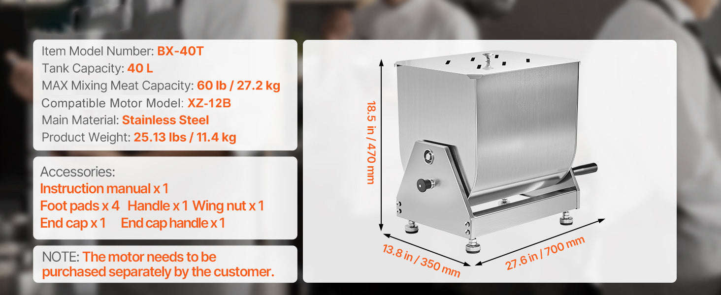 80L Manual Meat Mixer with Tilt Tank and Lid-40L / United States