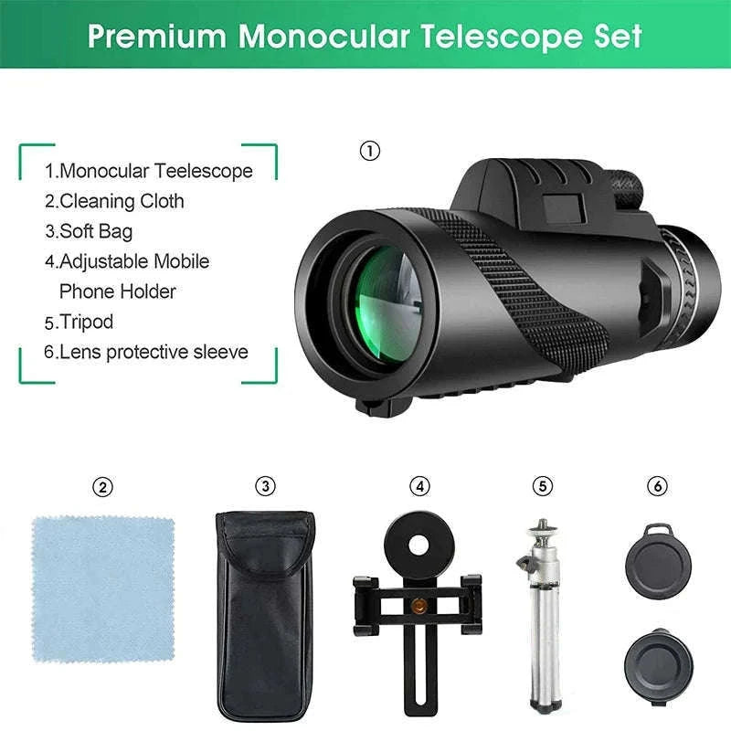80x100 Monocular Telescope with Tripod and Phone Adapter-DDHS-80x100