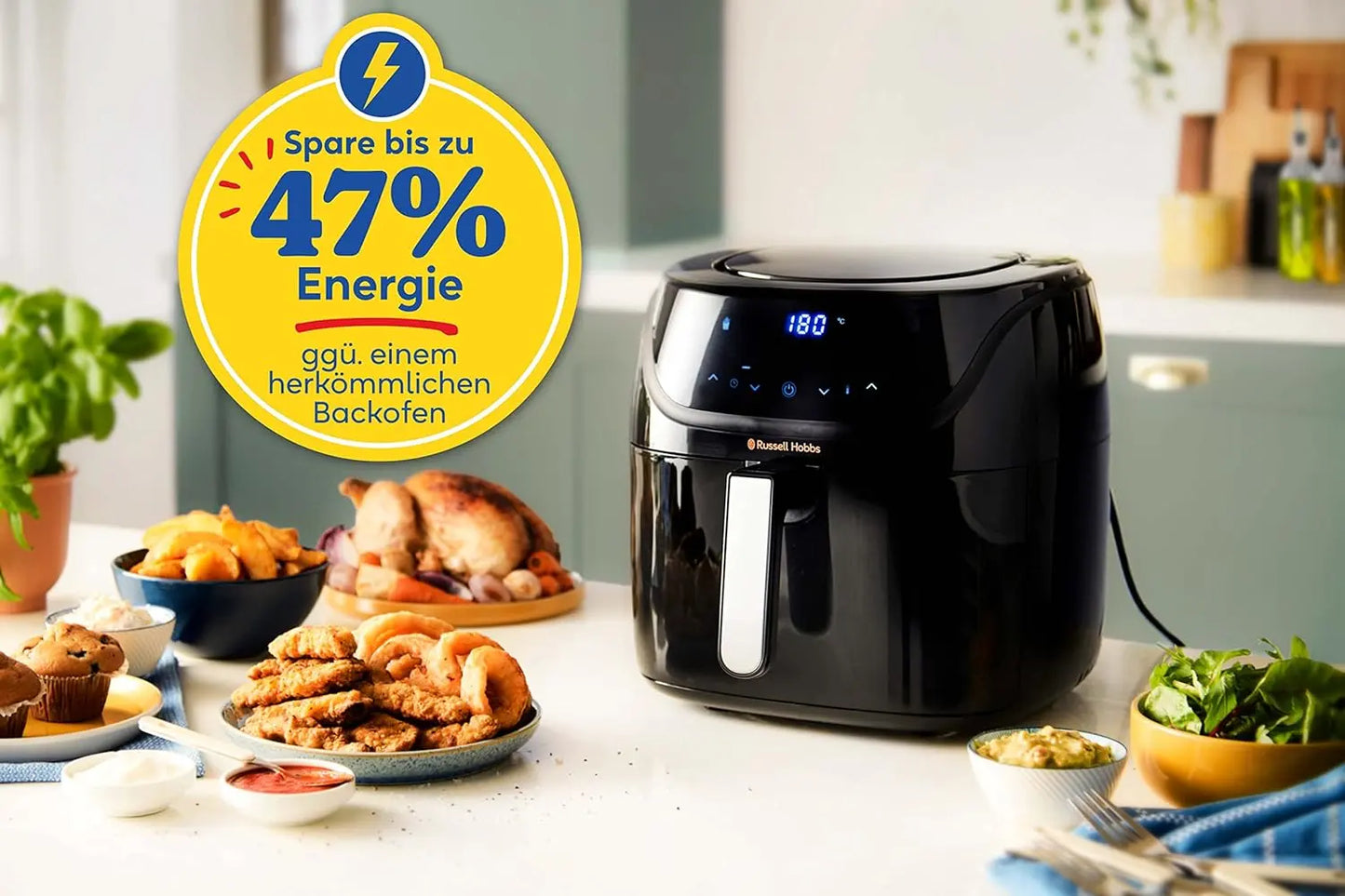 Russell Hobbs SatisFry 27170-56 Hot Air Fryer XXL 8L Rapid AirFryer Compact Housing 7 Cooking Functions 10 Programmes Dishwasher Safe Max 220 °C Fryer without Oil, Grilling, Baking, Roasting - Spy-shop.com