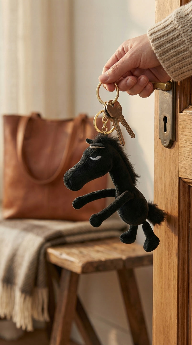 Plush Keychain Black Horse Handbag Key Pendant 20cm
