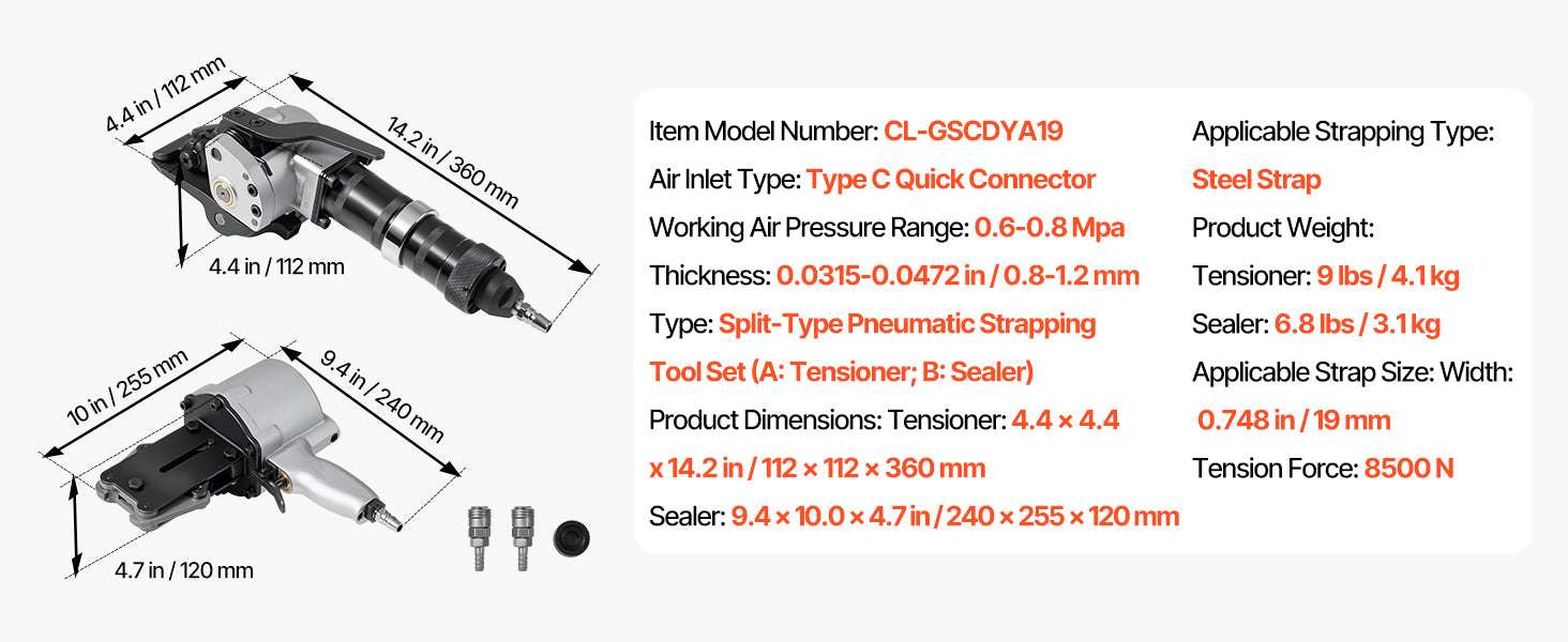 8500N Pneumatic Steel Strapping Machine Split Tensioner & Sealer-32mm Width / United States