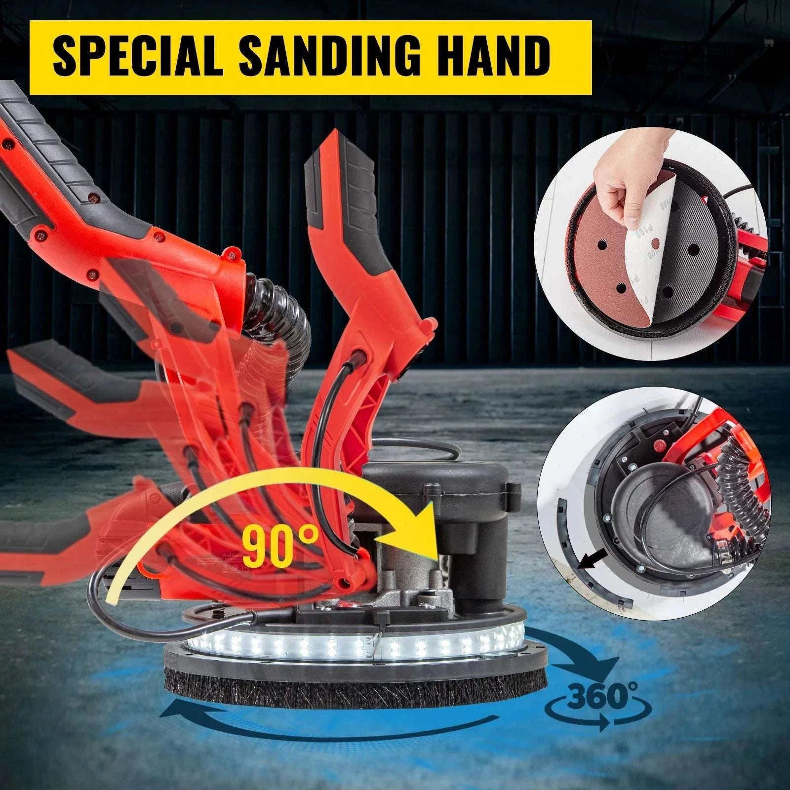 850W Drywall Sander with Variable Speed, LED Light & Extendable Handle-United States