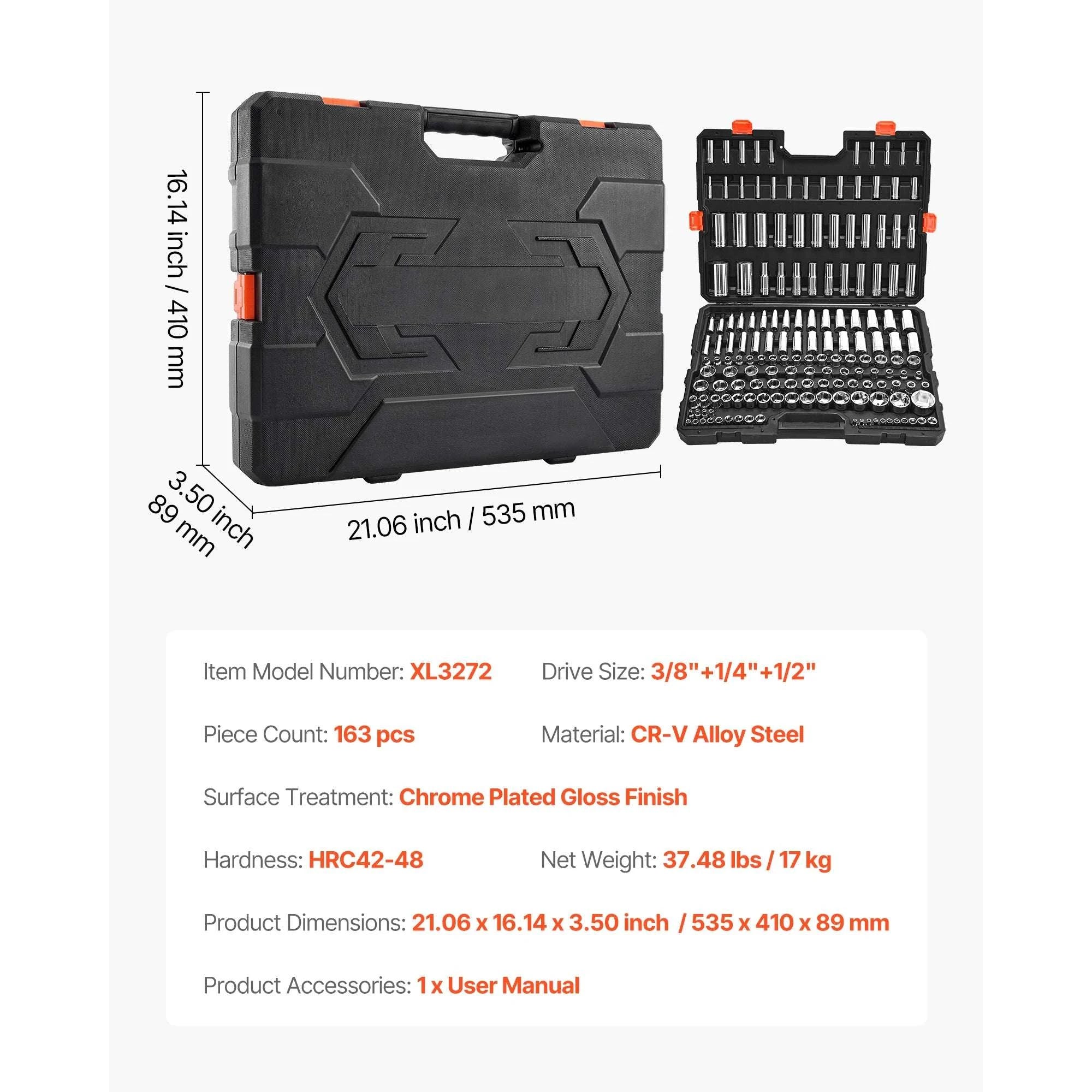 86-Piece Socket and Ratchet Set SAE & Metric Tool Kit-39PCs / United States