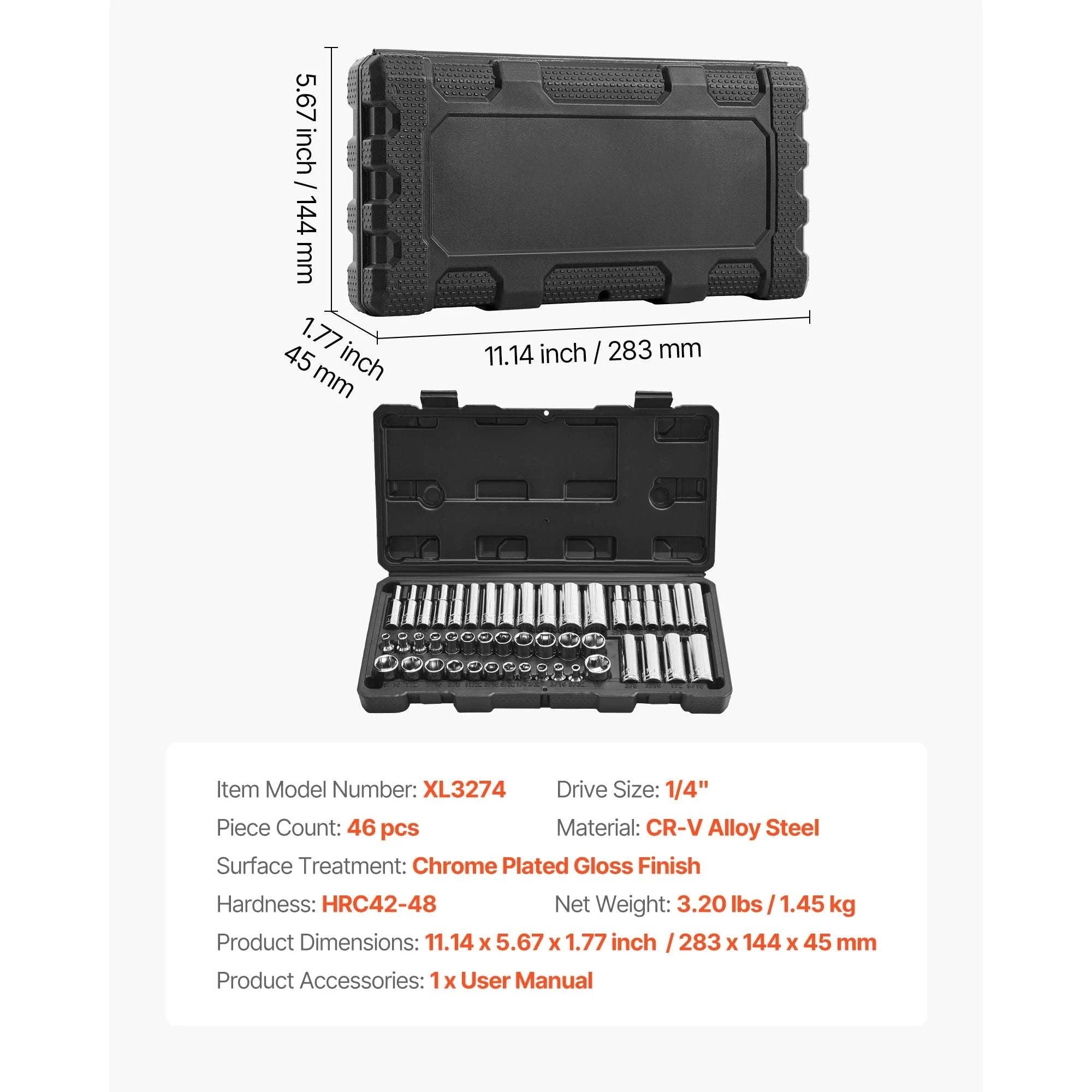 86-Piece Socket and Ratchet Set SAE & Metric Tool Kit-39PCs / United States