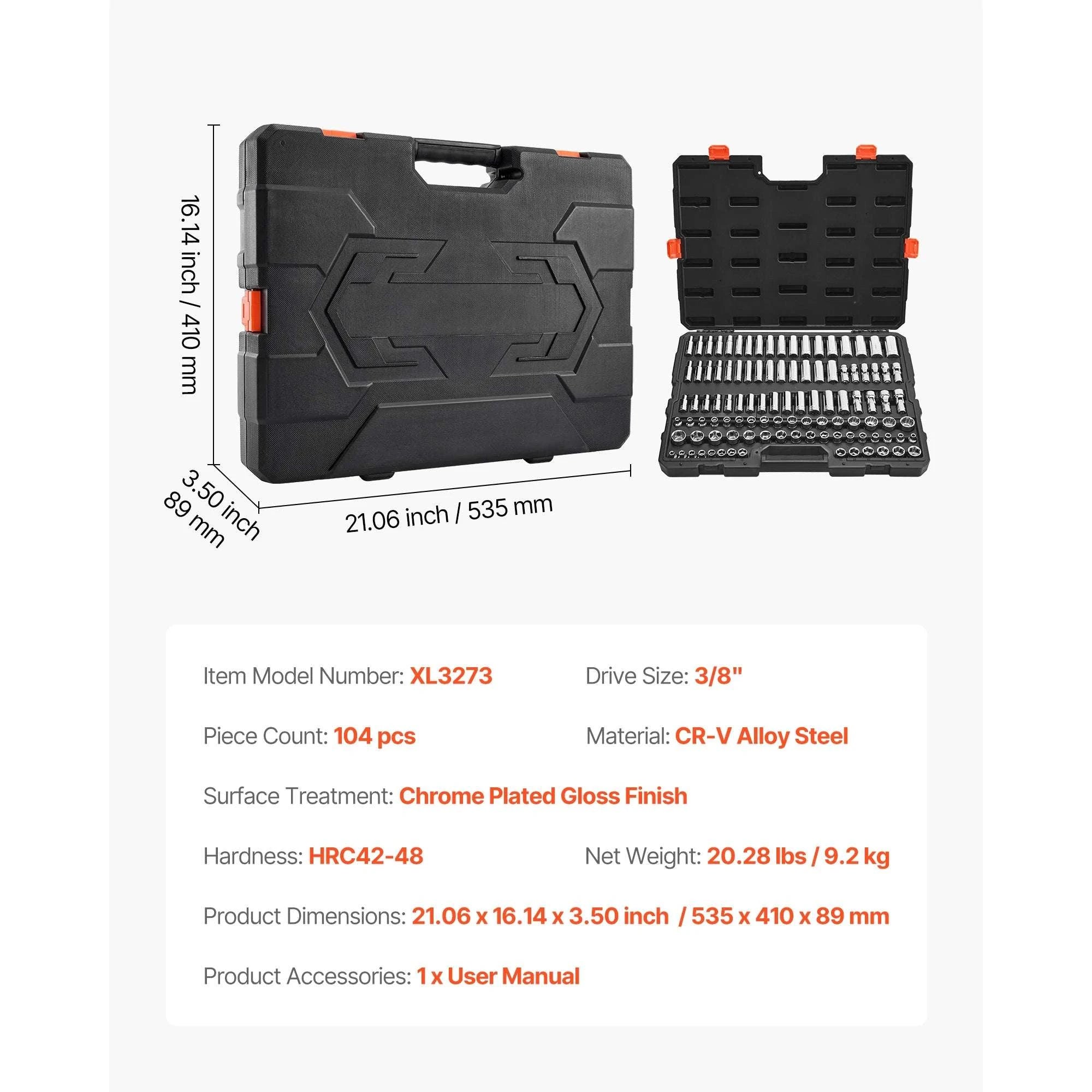 86-Piece Socket and Ratchet Set SAE & Metric Tool Kit-39PCs / United States