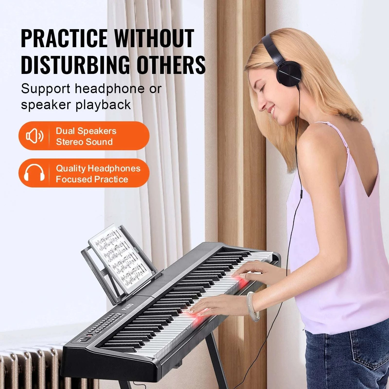 88-Key Digital Piano Keyboard with Stand, 1000 Tones & Bluetooth-Without Stand / spain