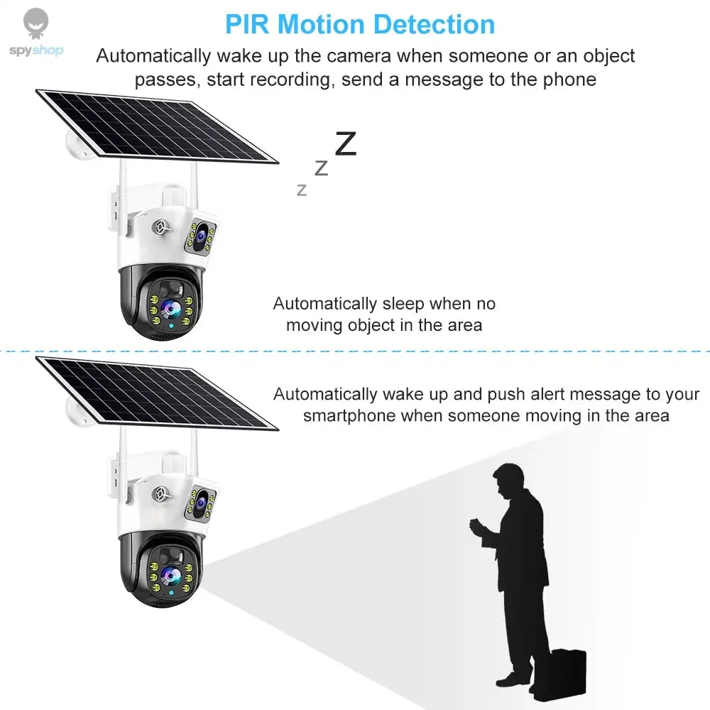 8MP Solar 4G SIM Card Wifi Outdoor IP Wireless Security CCTV HD Surveillance PTZ Camera Night Vision PIR Human Detection V380PRO Spy-shop.com