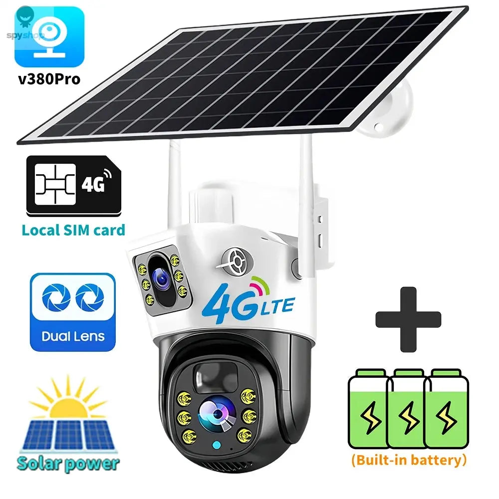 8MP Solar 4G SIM Card Wifi Outdoor IP Wireless Security CCTV HD Surveillance PTZ Camera Night Vision PIR Human Detection V380PRO Spy-shop.com