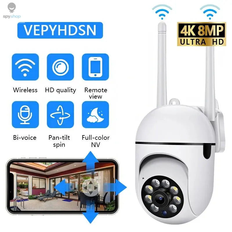 8MP Wifi IP Wireless Security Surveillance PTZ Camera 4X Zoom Cameras Tracking Two-way Audio HD Night Color Cam Spy-shop.com