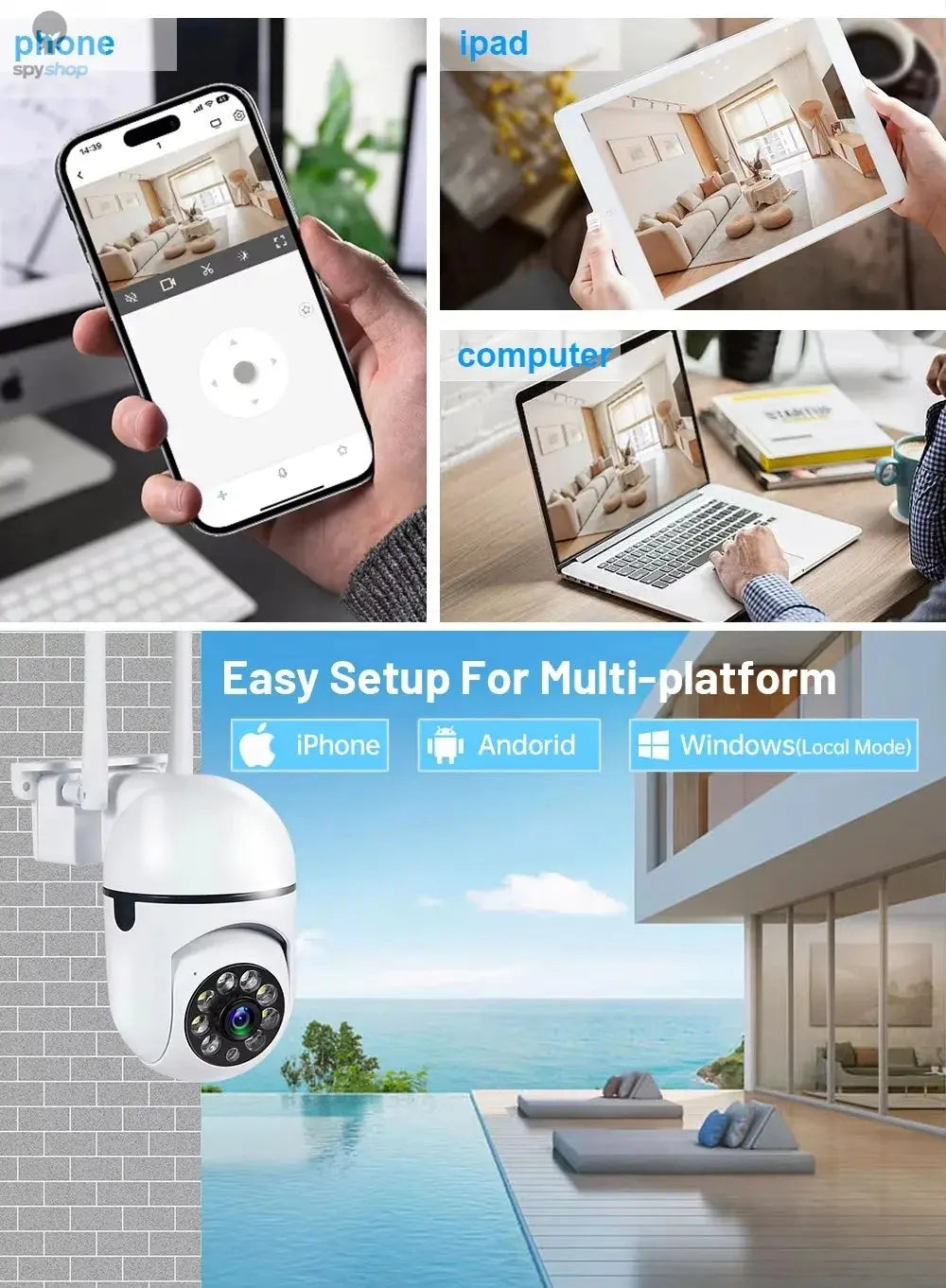 8MP Wifi IP Wireless Security Surveillance PTZ Camera 4X Zoom Cameras Tracking Two-way Audio HD Night Color Cam Spy-shop.com
