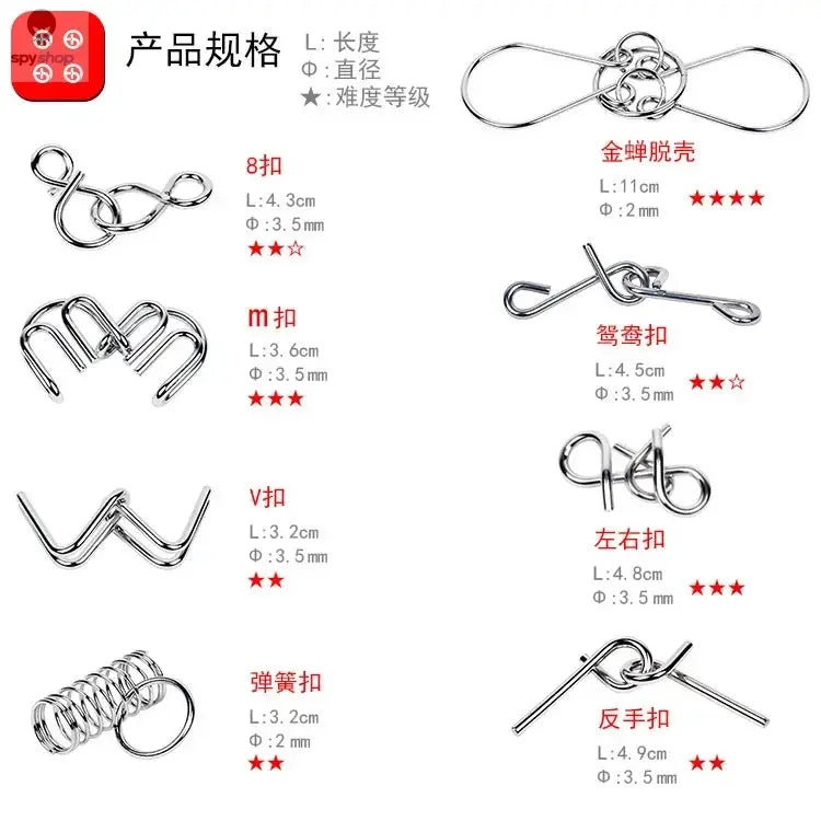 8Pcs/Set Metal Montessori Puzzle Wire Mind Brain Teaser Puzzles Children Adults Interactive Game Reliever Educational Toys Spy-shop.com