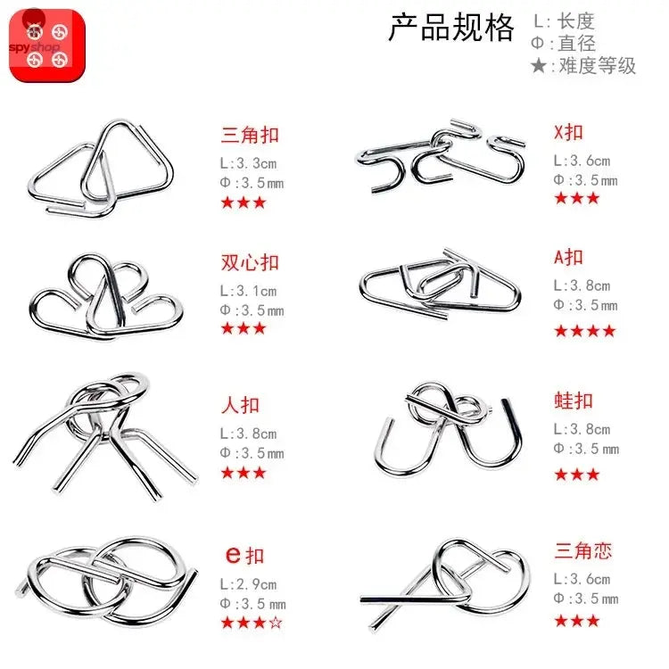 8Pcs/Set Metal Montessori Puzzle Wire Mind Brain Teaser Puzzles Children Adults Interactive Game Reliever Educational Toys Spy-shop.com